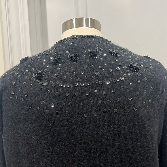 New! VIVIEN FOREST Cardigan Black Floral Sequin Lambswool Angora Blend PRETTY! - Picture 8 of 16